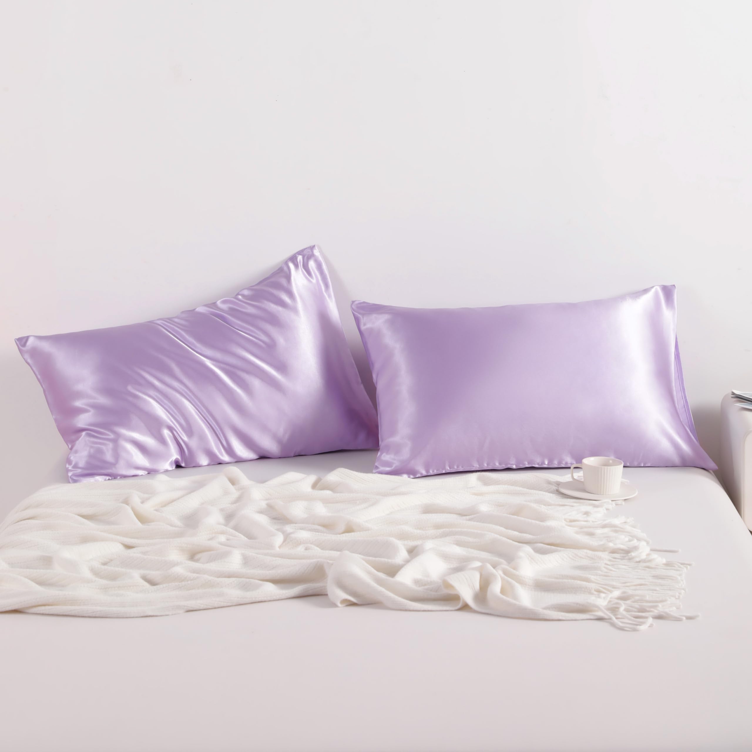 Ntbay 2 Pack Satin Queen Pillowcases For Hair And Skin, Luxurious And Silky Pillow Cases With Envelope Closure, 20X30 Inches, Light Purple